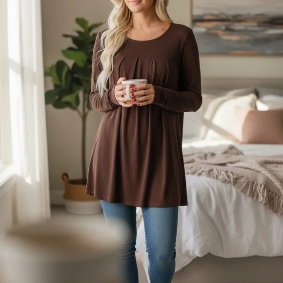 NEW•S-M•Creme De La Creme Capuccino Cara Flowy Top With Pockets - Picture 4 of 13